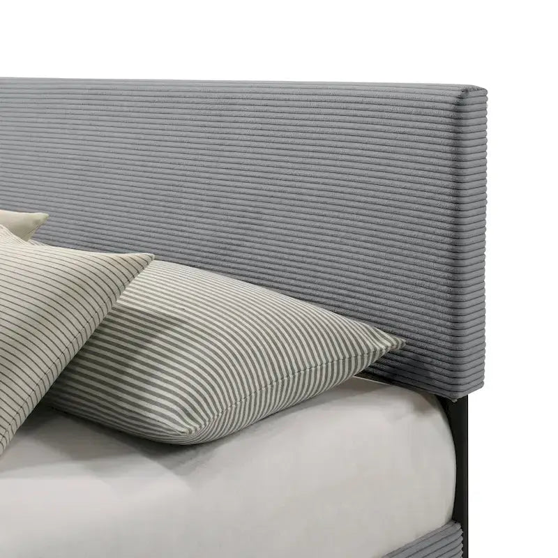 Letto a piattaforma Queen rosa/crema/grigio con testiera imbottita, per 1-2 persone