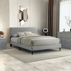 Letto a piattaforma Queen rosa/crema/grigio con testiera imbottita, per 1-2 persone