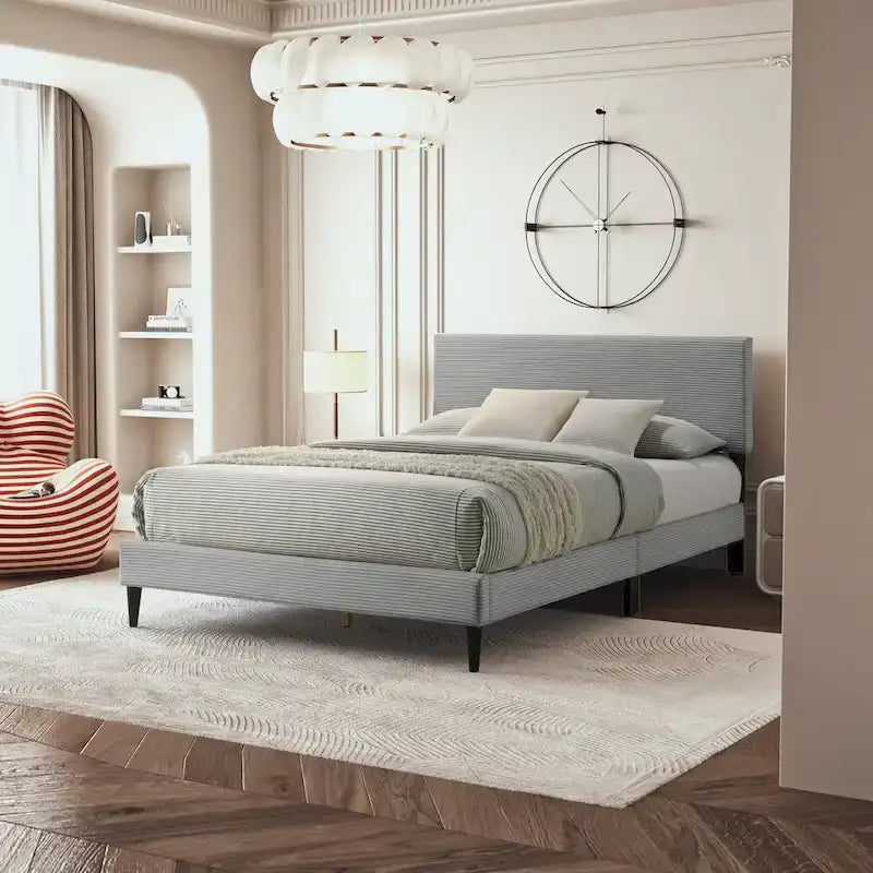 Letto a piattaforma Queen rosa/crema/grigio con testiera imbottita, per 1-2 persone