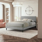 Letto a piattaforma Queen rosa/crema/grigio con testiera imbottita, per 1-2 persone