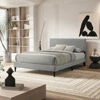 Letto a piattaforma Queen rosa/crema/grigio con testiera imbottita, per 1-2 persone