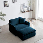 Poltrona in ciniglia blu con poggiapiedi, poltrona singola, per soggiorno / camera da letto