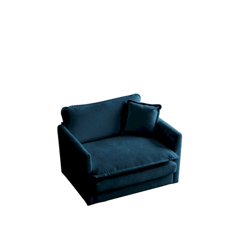 Poltrona in ciniglia blu con poggiapiedi, poltrona singola, per soggiorno / camera da letto
