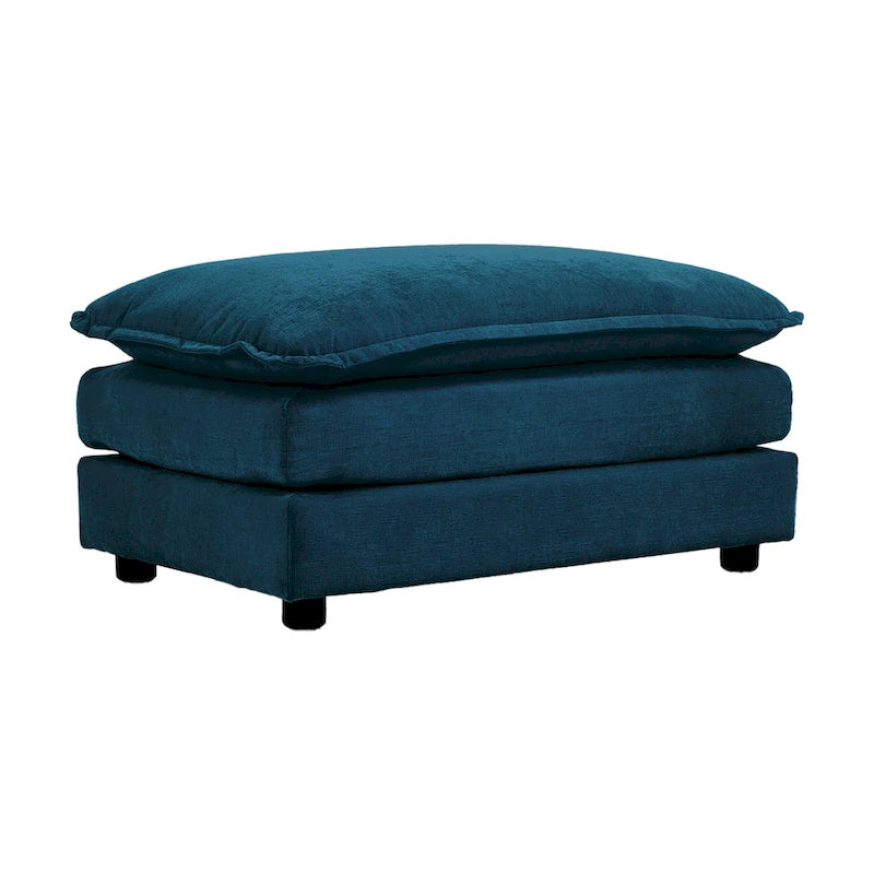 Poltrona in ciniglia blu con poggiapiedi, poltrona singola, per soggiorno / camera da letto