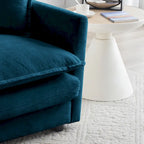 Poltrona in ciniglia blu con poggiapiedi, poltrona singola, per soggiorno / camera da letto