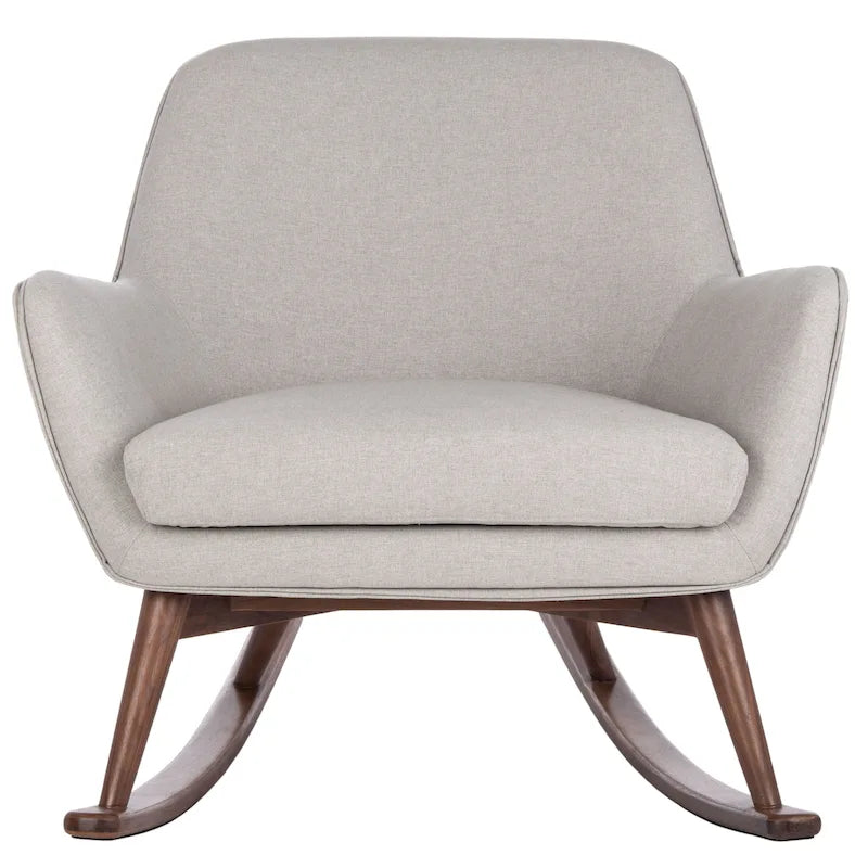 Sedia a dondolo mid-century per 1 persona - Lino e legno di pino – Grigio chiaro / Avena / Blu navy