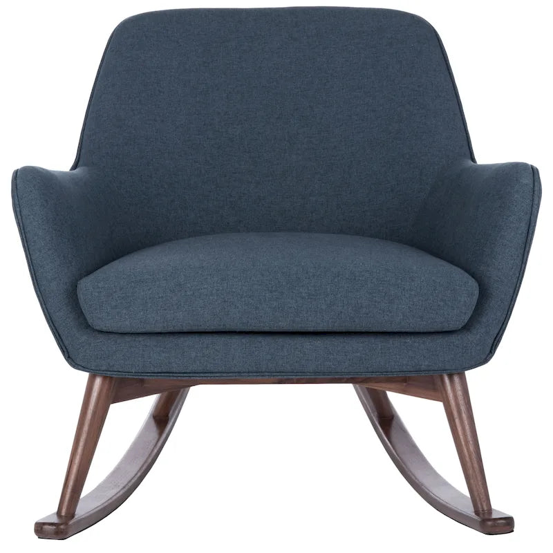 Sedia a dondolo mid-century per 1 persona - Lino e legno di pino – Grigio chiaro / Avena / Blu navy