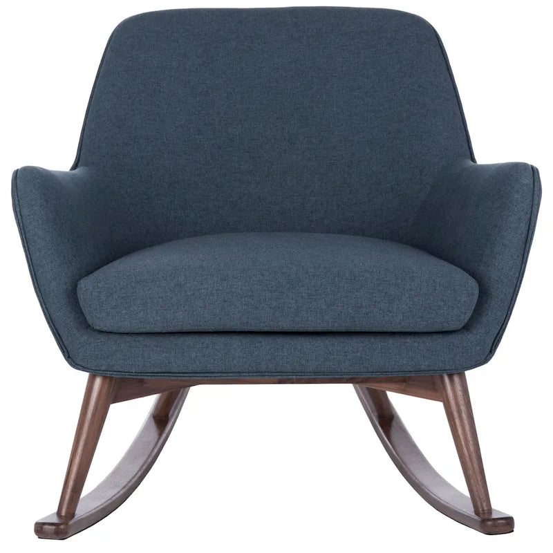 Sedia a dondolo mid-century per 1 persona - Lino e legno di pino – Grigio chiaro / Avena / Blu navy