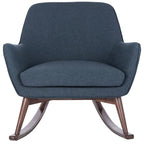 Sedia a dondolo mid-century per 1 persona - Lino e legno di pino – Grigio chiaro / Avena / Blu navy