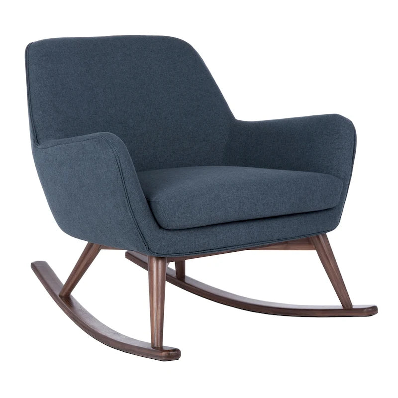 Sedia a dondolo mid-century per 1 persona - Lino e legno di pino – Grigio chiaro / Avena / Blu navy