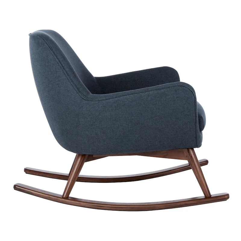 Sedia a dondolo mid-century per 1 persona - Lino e legno di pino – Grigio chiaro / Avena / Blu navy