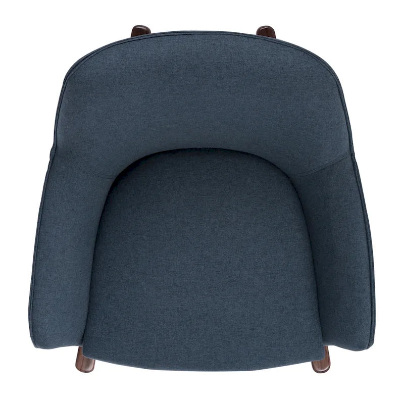 Sedia a dondolo mid-century per 1 persona - Lino e legno di pino – Grigio chiaro / Avena / Blu navy