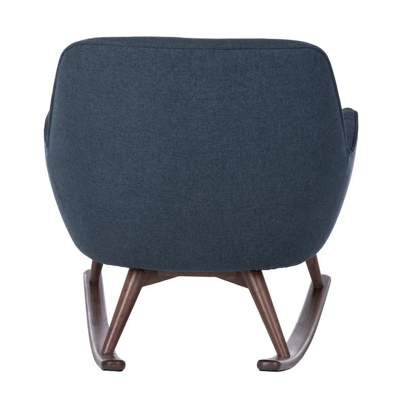 Sedia a dondolo mid-century per 1 persona - Lino e legno di pino – Grigio chiaro / Avena / Blu navy