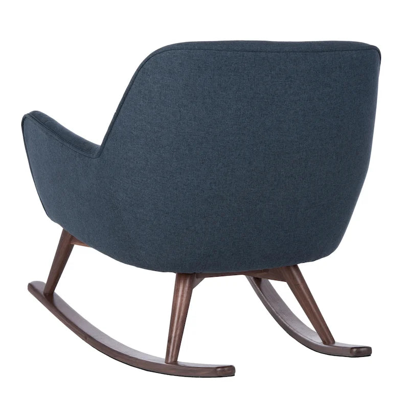 Sedia a dondolo mid-century per 1 persona - Lino e legno di pino – Grigio chiaro / Avena / Blu navy