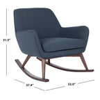 Sedia a dondolo mid-century per 1 persona - Lino e legno di pino – Grigio chiaro / Avena / Blu navy