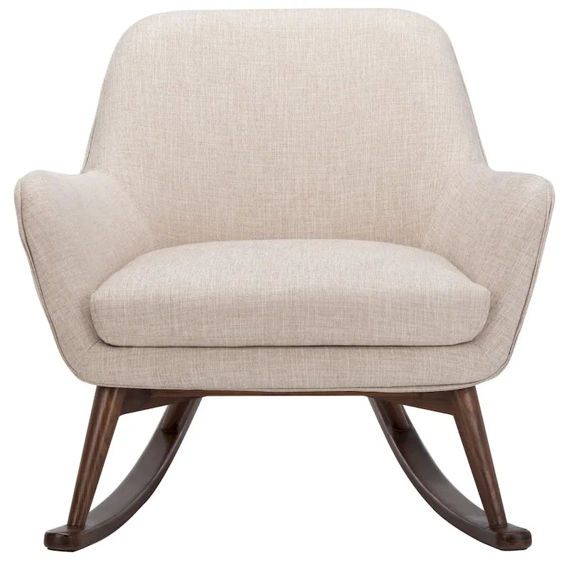 Sedia a dondolo mid-century per 1 persona - Lino e legno di pino – Grigio chiaro / Avena / Blu navy