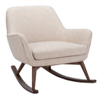 Sedia a dondolo mid-century per 1 persona - Lino e legno di pino – Grigio chiaro / Avena / Blu navy