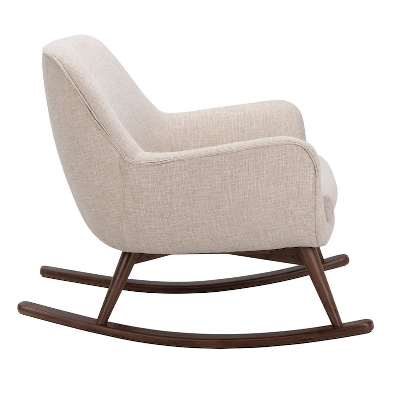 Sedia a dondolo mid-century per 1 persona - Lino e legno di pino – Grigio chiaro / Avena / Blu navy