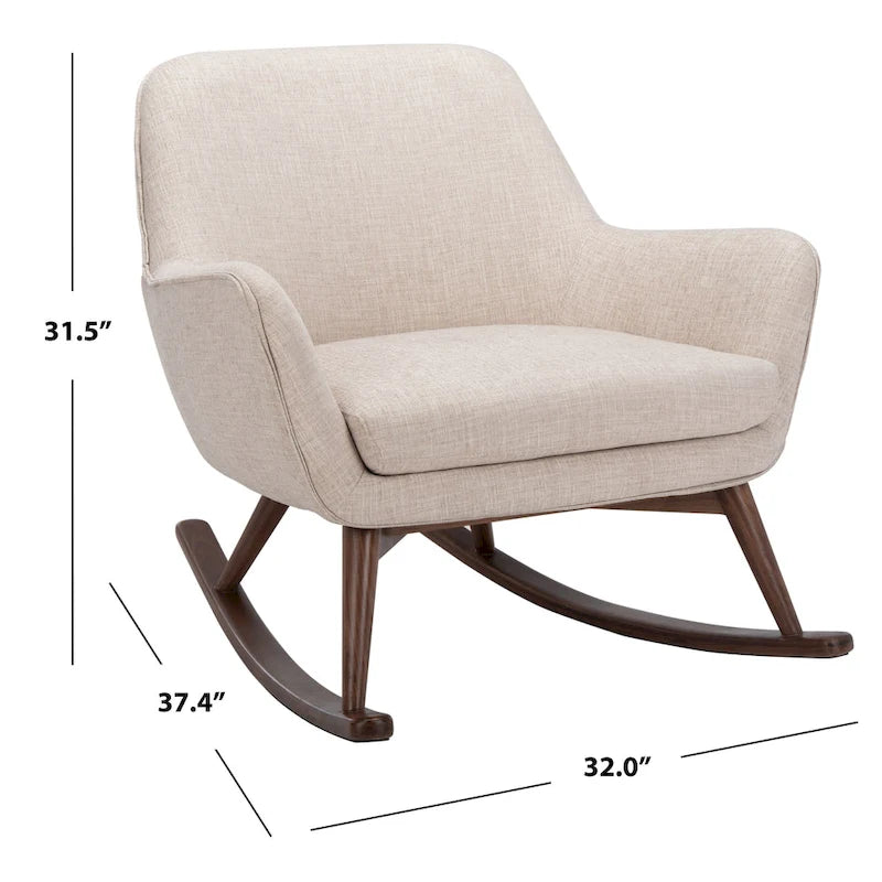 Sedia a dondolo mid-century per 1 persona - Lino e legno di pino – Grigio chiaro / Avena / Blu navy