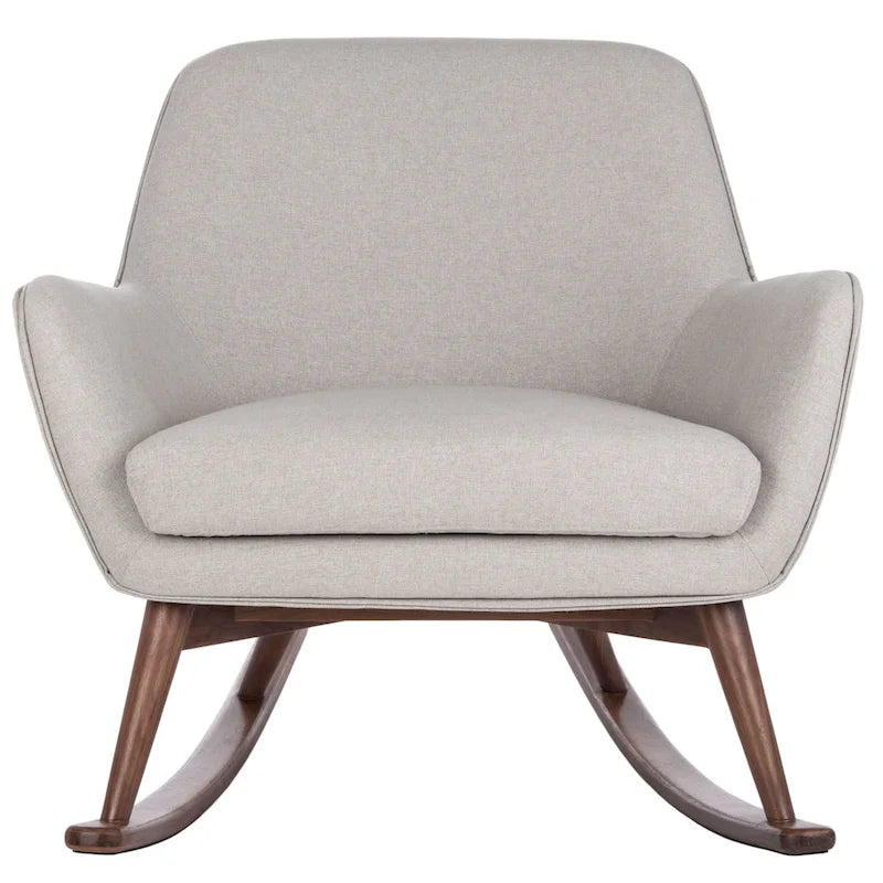 Sedia a dondolo mid-century per 1 persona - Lino e legno di pino – Grigio chiaro / Avena / Blu navy