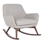 Sedia a dondolo mid-century per 1 persona - Lino e legno di pino – Grigio chiaro / Avena / Blu navy