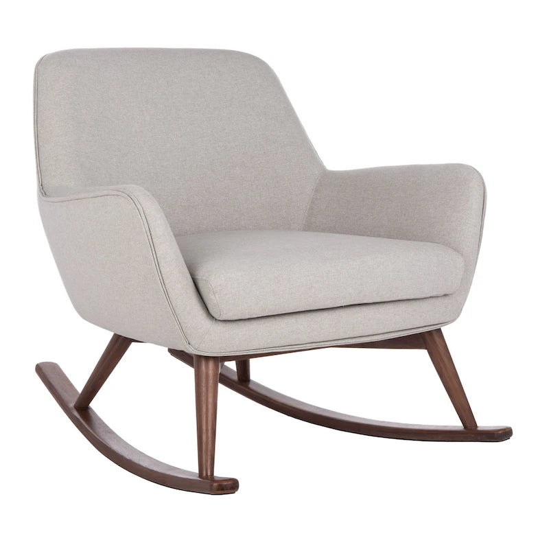 Sedia a dondolo mid-century per 1 persona - Lino e legno di pino – Grigio chiaro / Avena / Blu navy