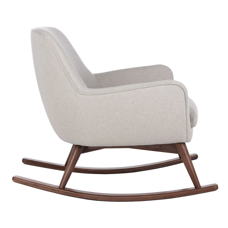 Sedia a dondolo mid-century per 1 persona - Lino e legno di pino – Grigio chiaro / Avena / Blu navy