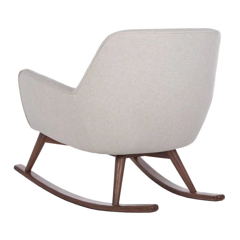 Sedia a dondolo mid-century per 1 persona - Lino e legno di pino – Grigio chiaro / Avena / Blu navy