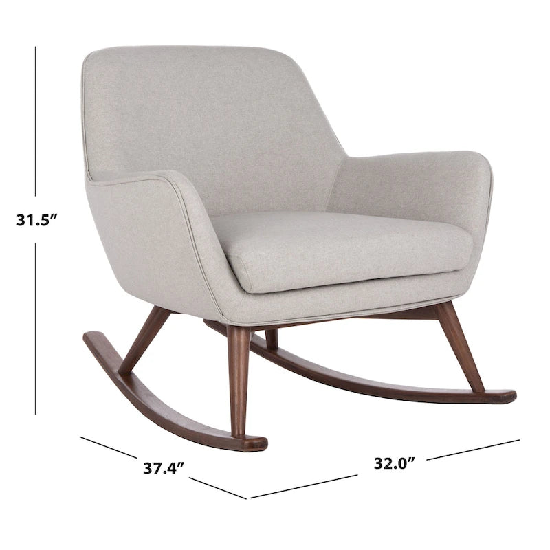 Sedia a dondolo mid-century per 1 persona - Lino e legno di pino – Grigio chiaro / Avena / Blu navy