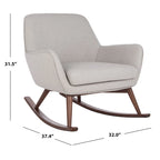 Sedia a dondolo mid-century per 1 persona - Lino e legno di pino – Grigio chiaro / Avena / Blu navy