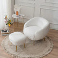 Poltrona a botte in velluto Teddy bianco con pouf, 2 posti
