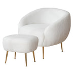 Poltrona a botte in velluto Teddy bianco con pouf, 2 posti