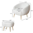 Poltrona a botte in velluto Teddy bianco con pouf, 2 posti
