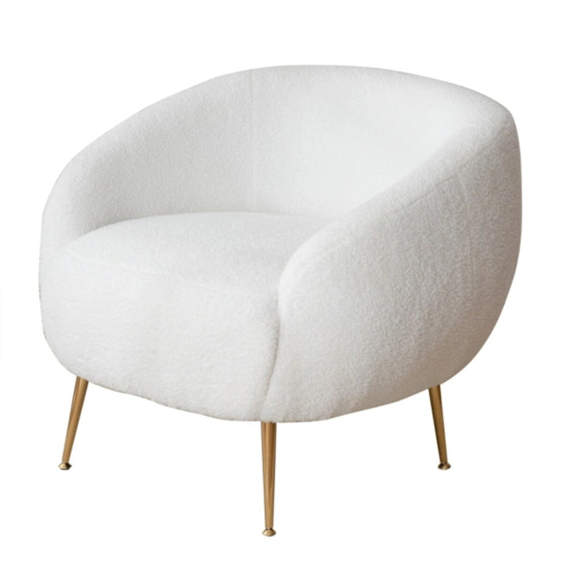 Poltrona a botte in velluto Teddy bianco con pouf, 2 posti