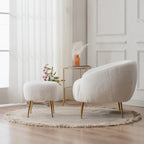 Poltrona a botte in velluto Teddy bianco con pouf, 2 posti