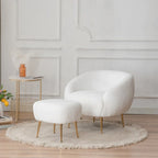 Poltrona a botte in velluto Teddy bianco con pouf, 2 posti