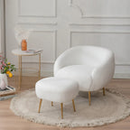 Poltrona a botte in velluto Teddy bianco con pouf, 2 posti