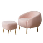 Poltrona a botte in velluto Teddy bianco con pouf, 2 posti