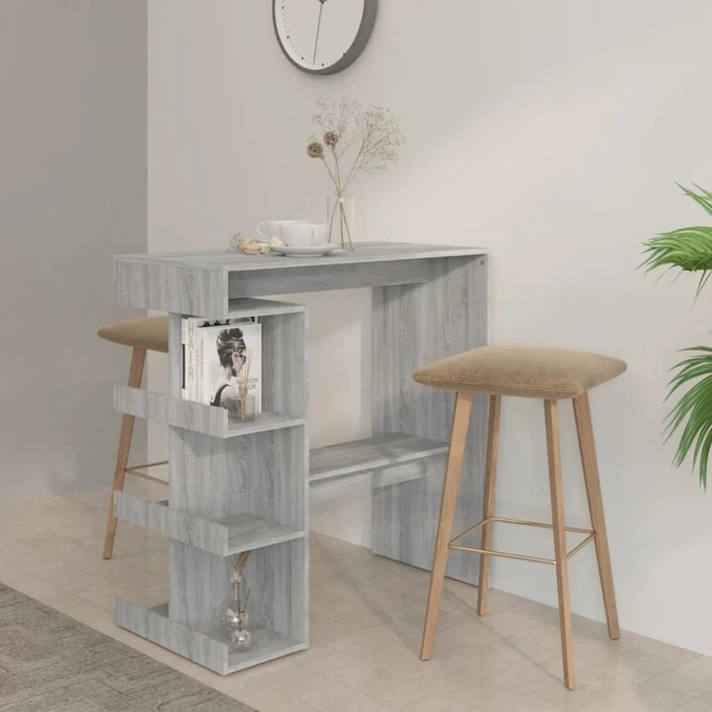 Tavolo da Bar Nero / Bianco Lucido / Rovere Sonoma Grigio / Rovere Fumè con 3 Ripiani Contenitori per 2