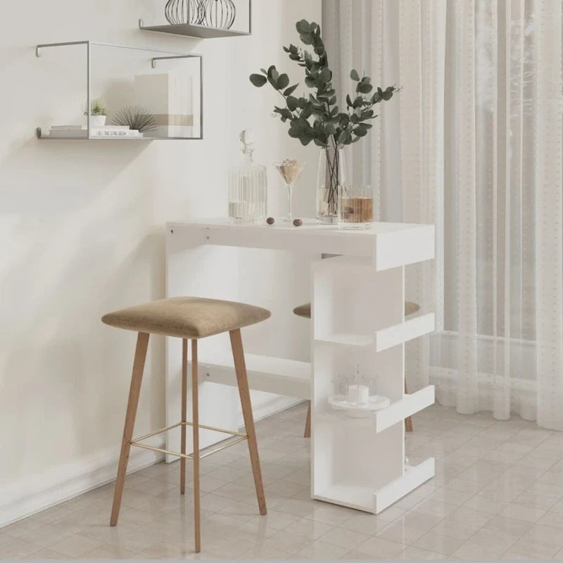 Tavolo da Bar Nero / Bianco Lucido / Rovere Sonoma Grigio / Rovere Fumè con 3 Ripiani Contenitori per 2