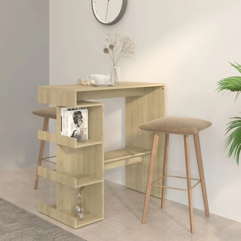 Tavolo da Bar Nero / Bianco Lucido / Rovere Sonoma Grigio / Rovere Fumè con 3 Ripiani Contenitori per 2