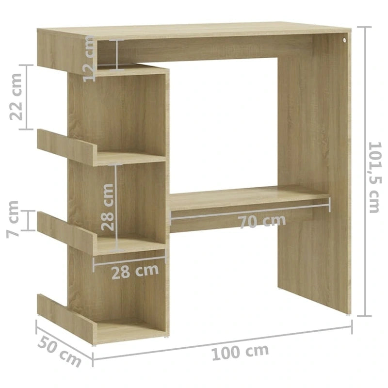 Tavolo da Bar Nero / Bianco Lucido / Rovere Sonoma Grigio / Rovere Fumè con 3 Ripiani Contenitori per 2