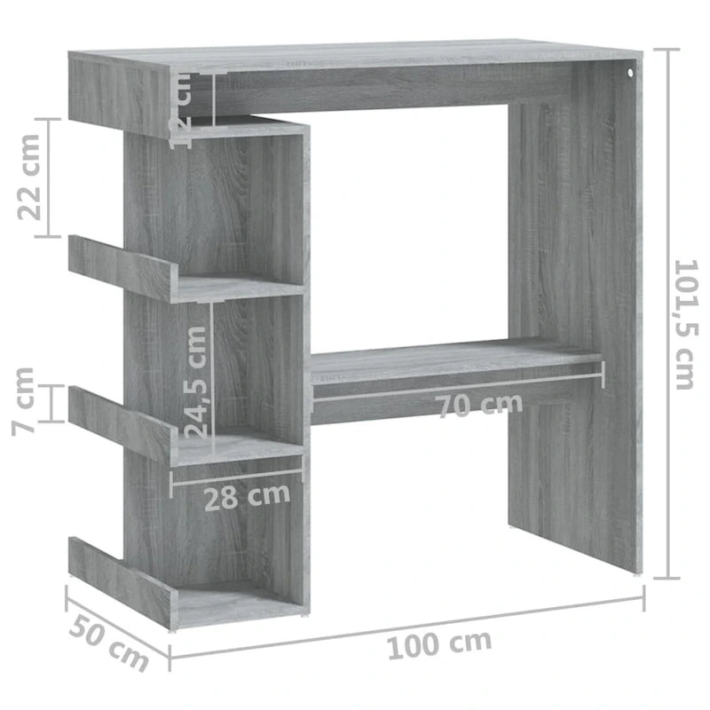 Tavolo da Bar Nero / Bianco Lucido / Rovere Sonoma Grigio / Rovere Fumè con 3 Ripiani Contenitori per 2