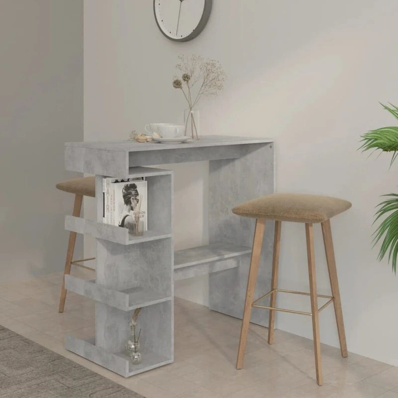 Tavolo da Bar Nero / Bianco Lucido / Rovere Sonoma Grigio / Rovere Fumè con 3 Ripiani Contenitori per 2