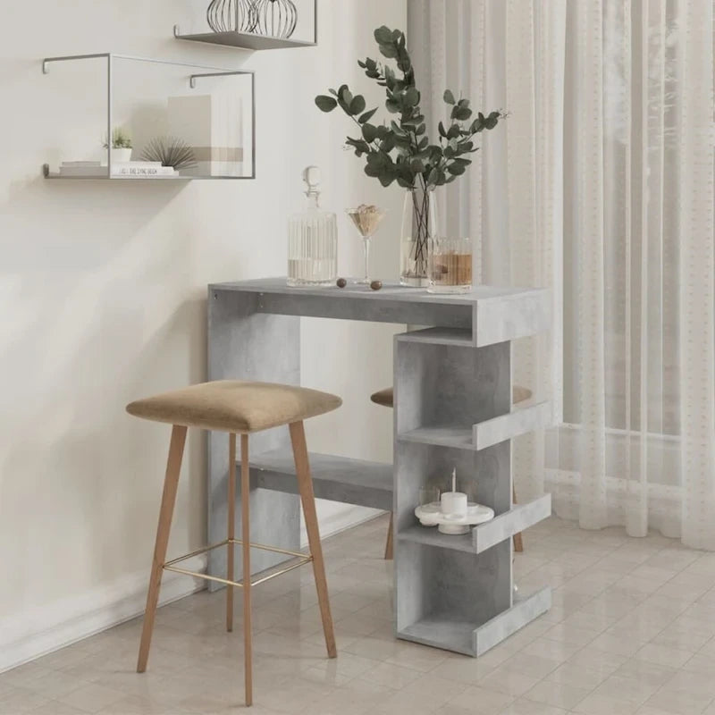 Tavolo da Bar Nero / Bianco Lucido / Rovere Sonoma Grigio / Rovere Fumè con 3 Ripiani Contenitori per 2
