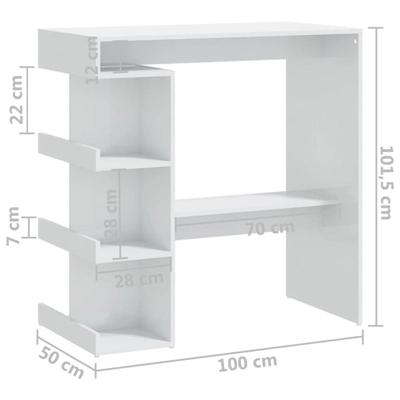 Tavolo da Bar Nero / Bianco Lucido / Rovere Sonoma Grigio / Rovere Fumè con 3 Ripiani Contenitori per 2