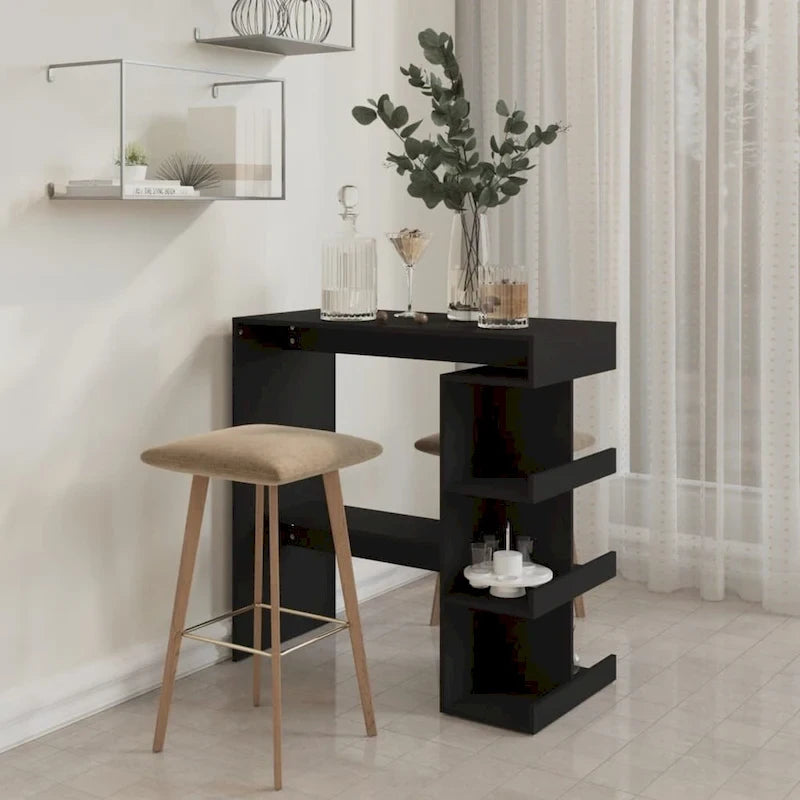 Tavolo da Bar Nero / Bianco Lucido / Rovere Sonoma Grigio / Rovere Fumè con 3 Ripiani Contenitori per 2