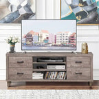 Mobile porta TV marrone in stile retrò con cassetti e ripiani, adatto per TV fino a 65"