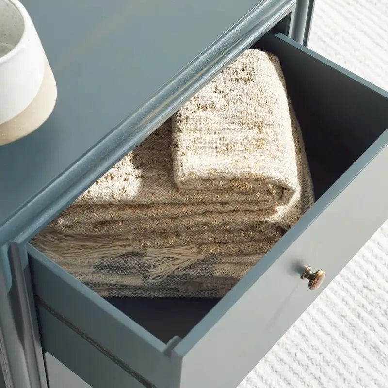 Comodino a 2 cassetti, color teal scuro/grigio cenere, 1 persona