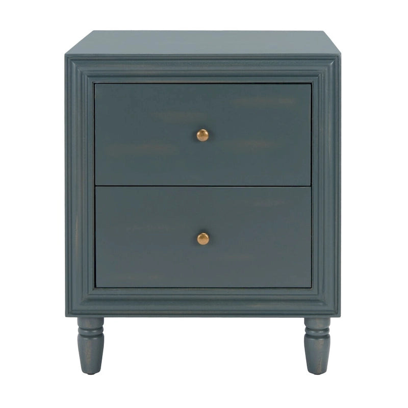 Comodino a 2 cassetti, color teal scuro/grigio cenere, 1 persona